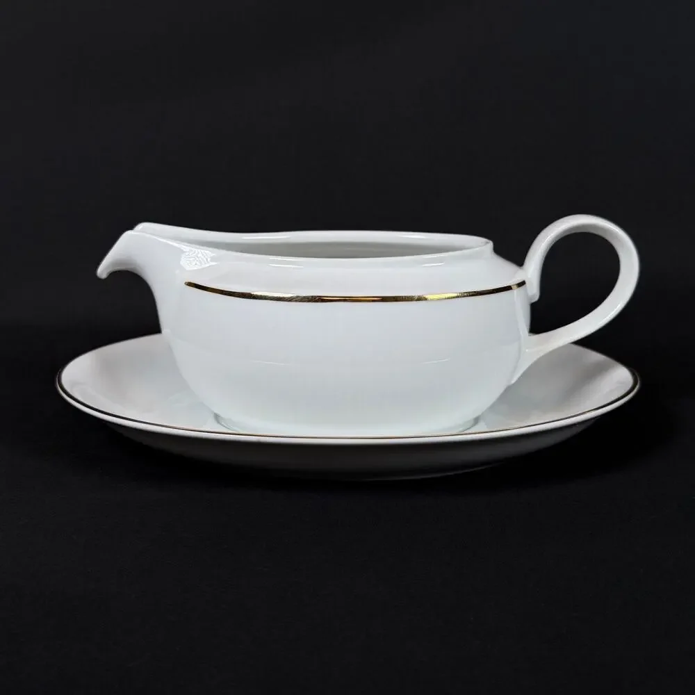 Christopher Stuart Ambassador Gold Gravy Boat Fine China Saucer & Plate